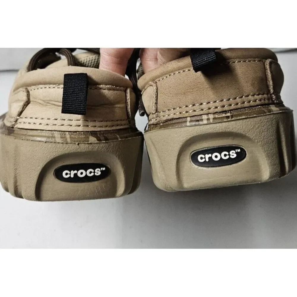 CROCS AXLE Leather rubber upper‎ big kid Sz J M1/W3 Camo boat Lace tie shoes